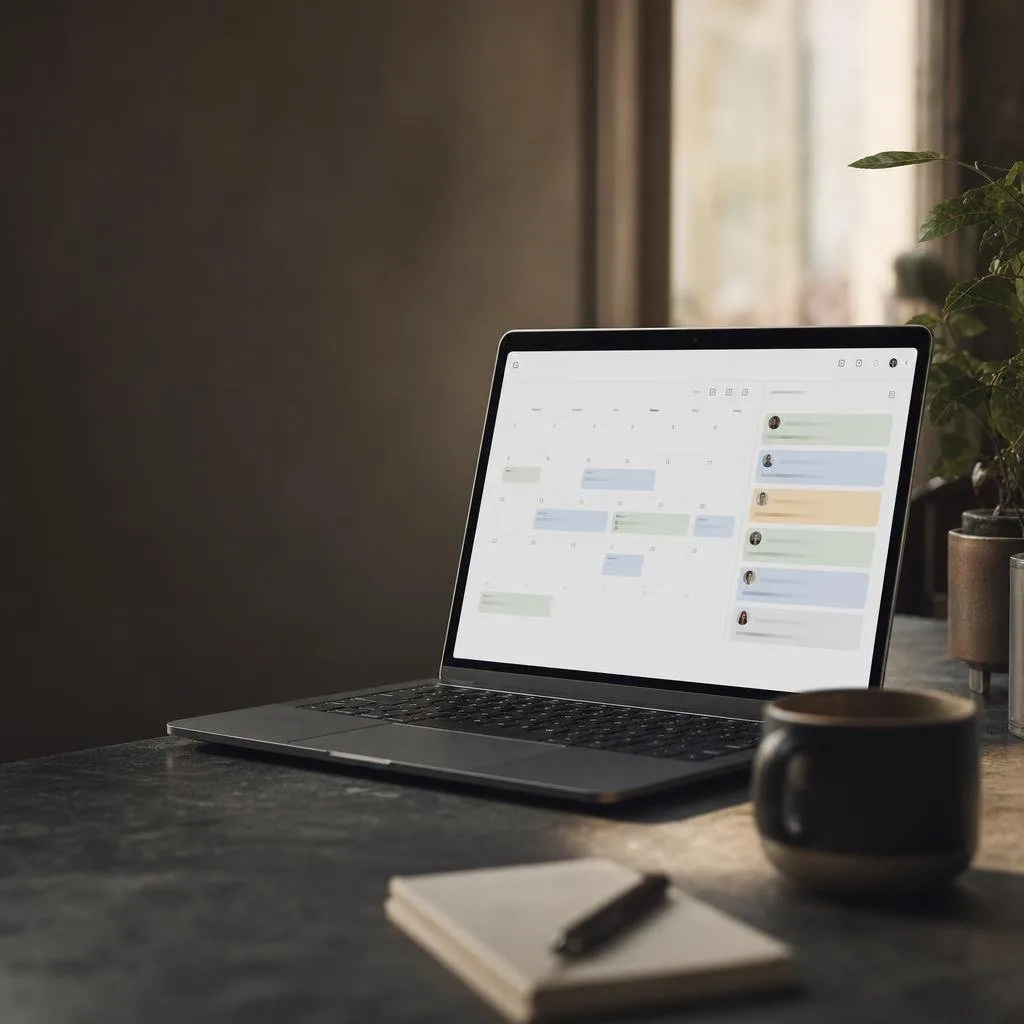 Scheduling app interface showing an availability calendar and upcoming bookings