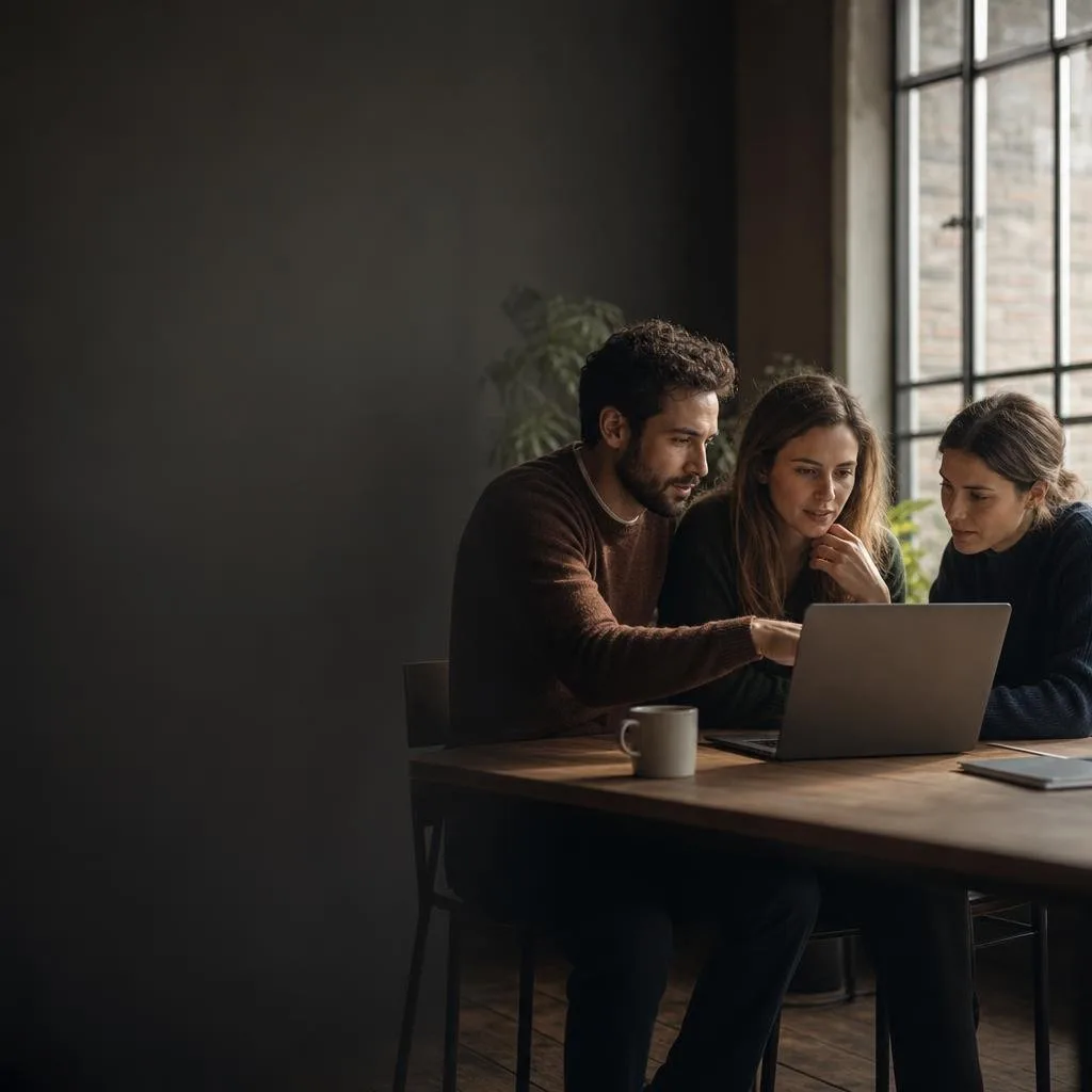 A team reviewing their shared booking calendar together at a desk